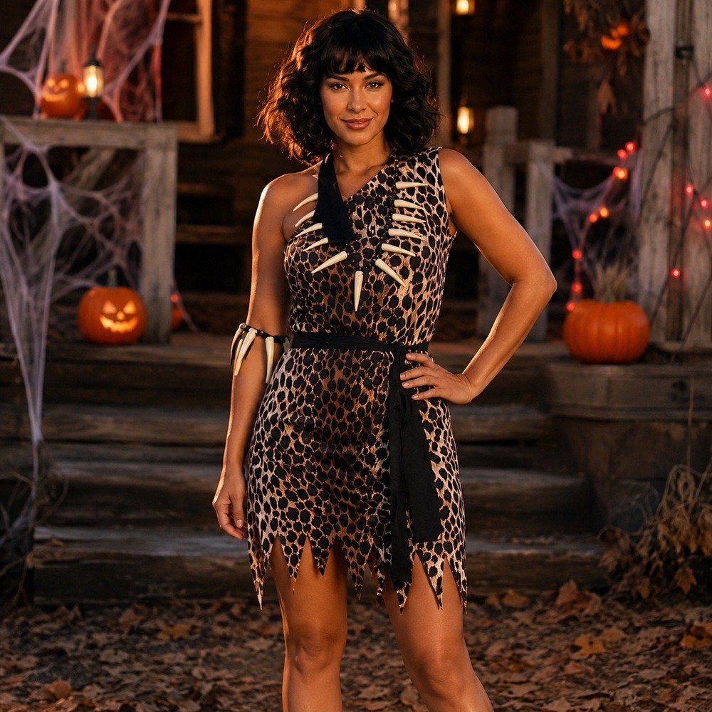 Cave Woman Costume Adult One Size Leopard Print Halloween Outfit